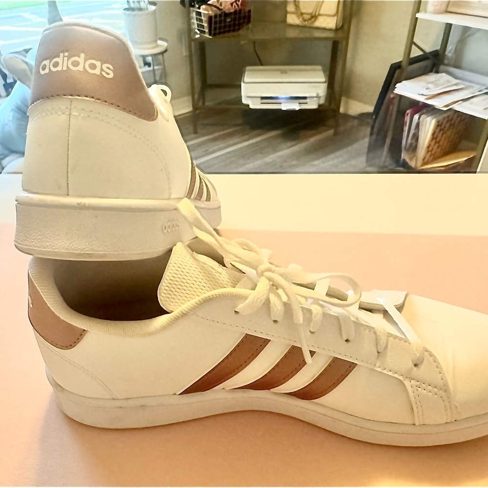 Adidas White and Rose Gold Sneakers